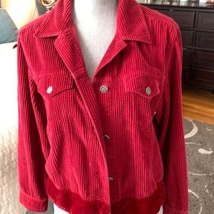 Red corduroy with velvet on bottom jacket. Perfect for fall. Perfect for fall